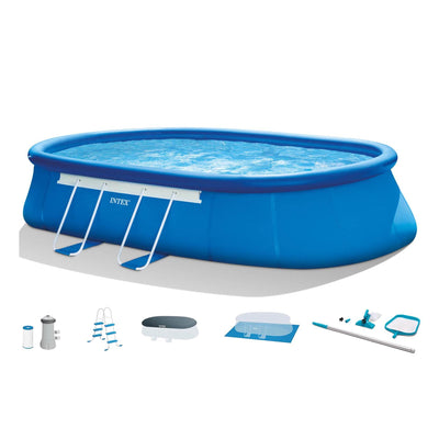 Intex 18ft x 10ft x 42in Oval Frame Pool Set w/ Pump, Maintenance Kit, & Vacuum