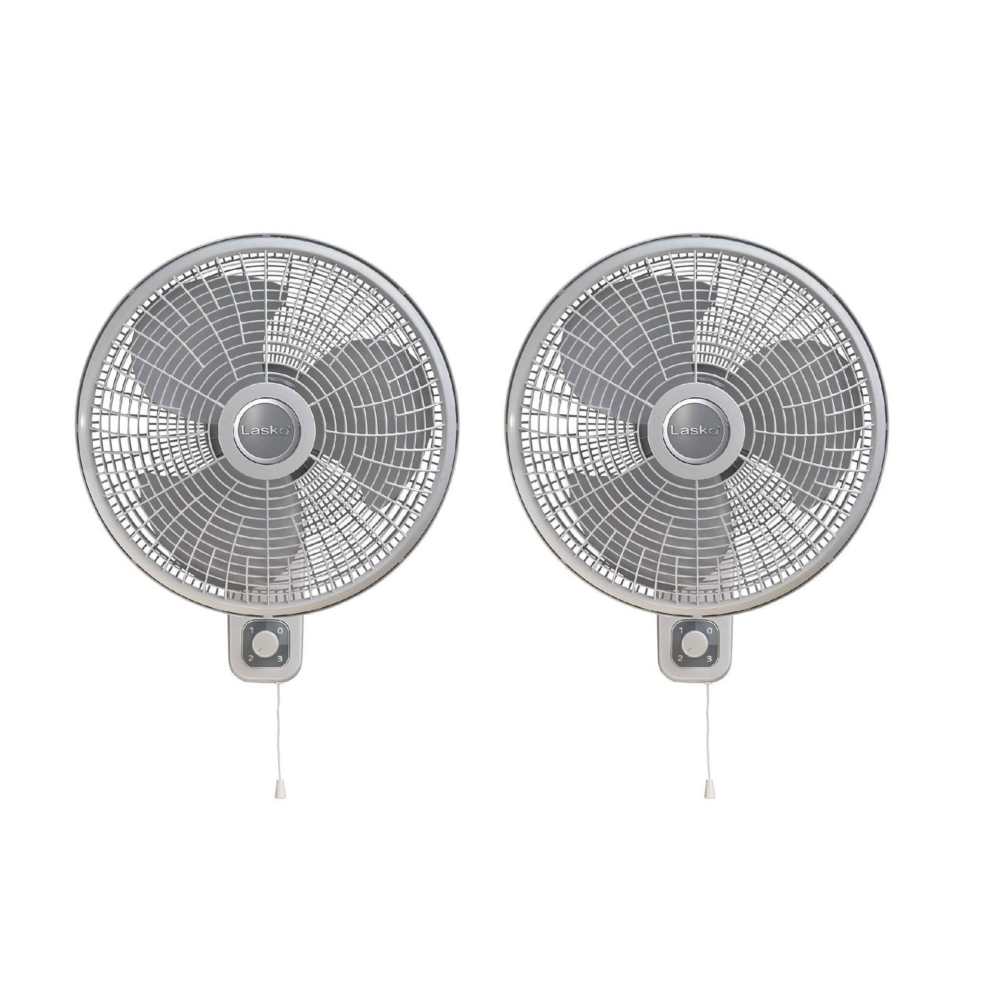 Lasko M16900 16 In. 3 Speed Oscillating Cooling Wall Mount Fan, Gray (2 Pack)