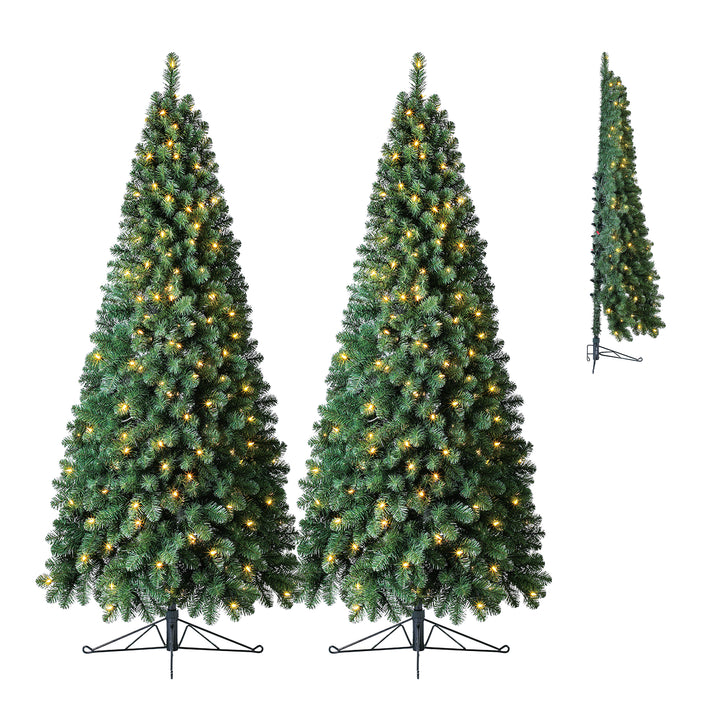 Home Heritage 7ft Pre-Lit LED Artificial Half Christmas Tree with Stand (2 Pack)