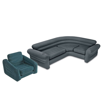 Intex Inflatable Corner Couch Sectional Sofa and Pull-Out Twin Air Bed Sleeper