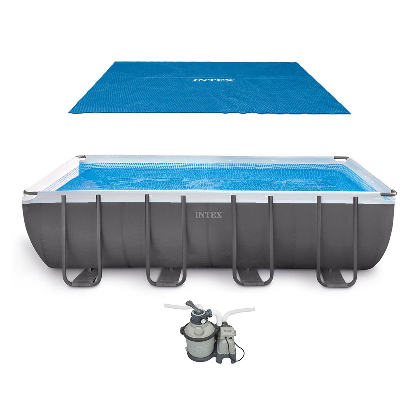 Intex 18' x 9' x 52" Ultra Frame Rectangular Pool + Rectangular Solar Frame Set