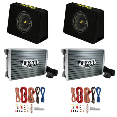 Kicker 10" Vented Subwoofer Enclosure (2 Pack) & 1500W Amp (2 Pack) & Wire Kits