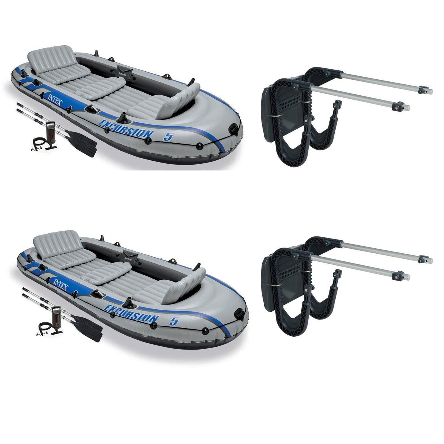 Intex Composite Boat Motor Mount Kit (2 Pack) & Excursion Boat Set (2 Pack)