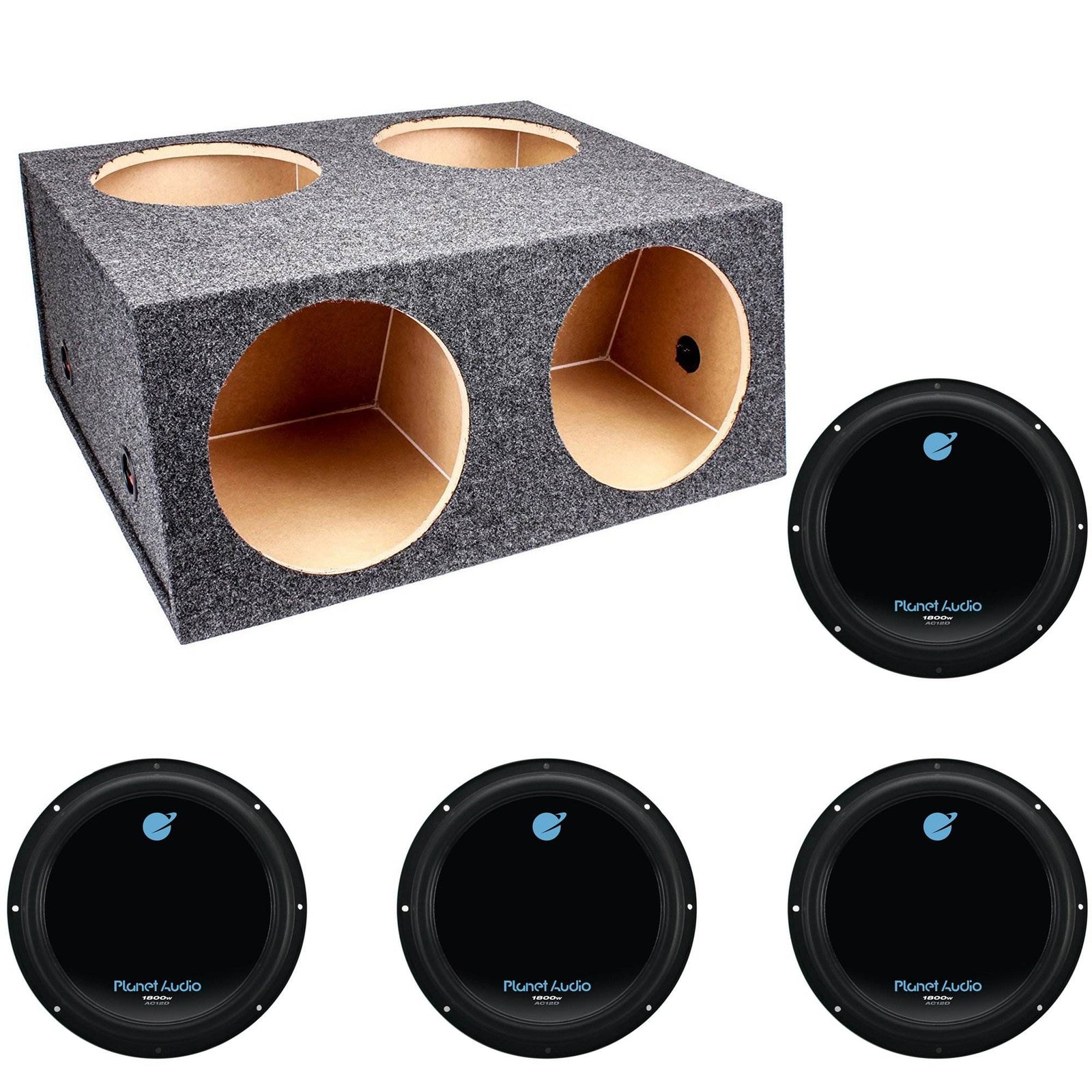 Q Power 4 Hole 12" Sealed Divided Subwoofer Box & 12" 1800W Subwoofer (4 Pack) - VMInnovations