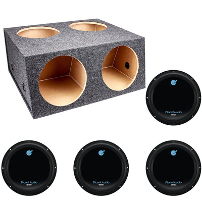 Q Power 4 Hole 12" Sealed Divided Subwoofer Box & 12" 1800W Subwoofer (4 Pack) - VMInnovations