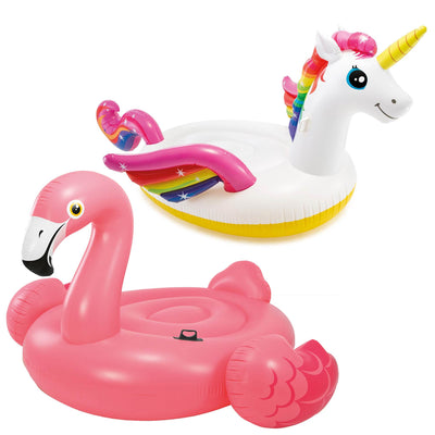 Intex Giant Inflatable Mega Unicorn Island Pool Float & 86-Inch Flamingo Float