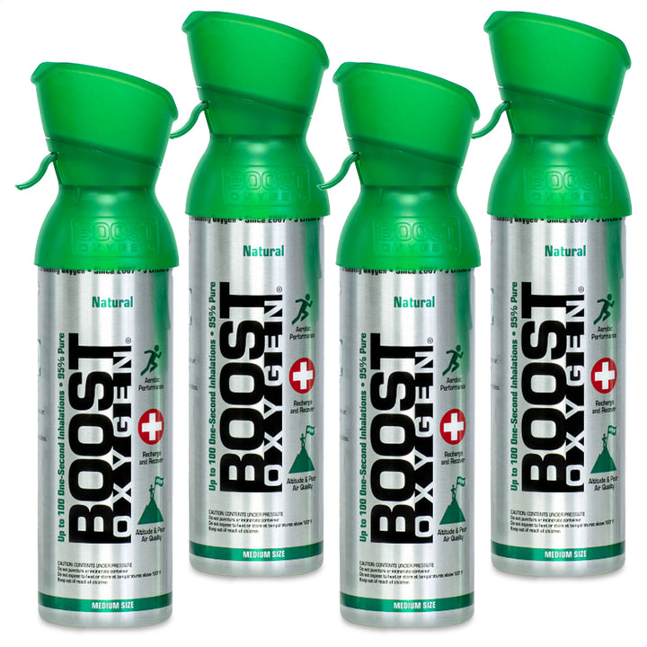 Boost Oxygen 5 Liter Canned Oxygen Bottle with Mouthpiece, Natural (4 Pack)