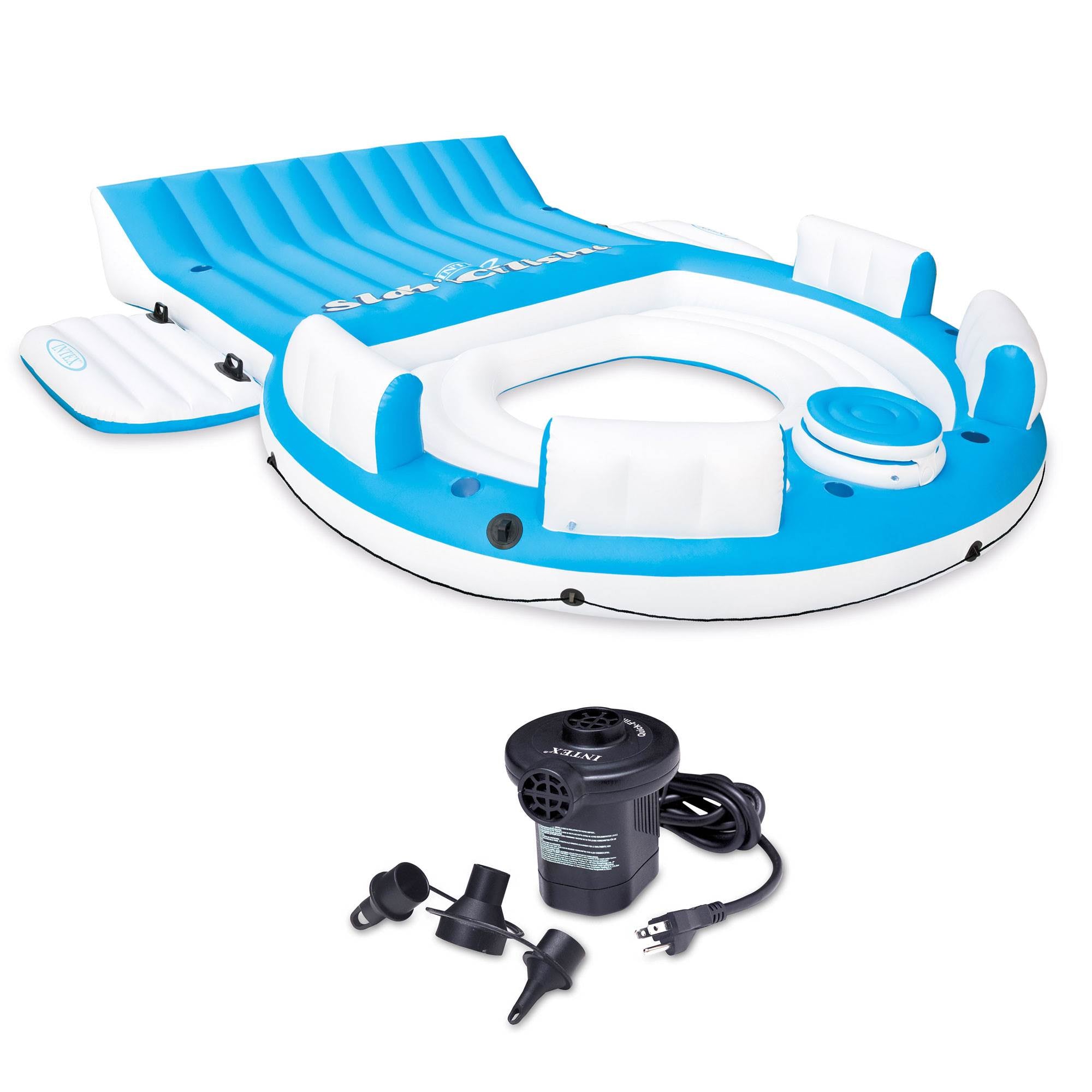 Intex Inflatable Water Relaxation Island Raft and Cooler & 2 Electric Air Pumps