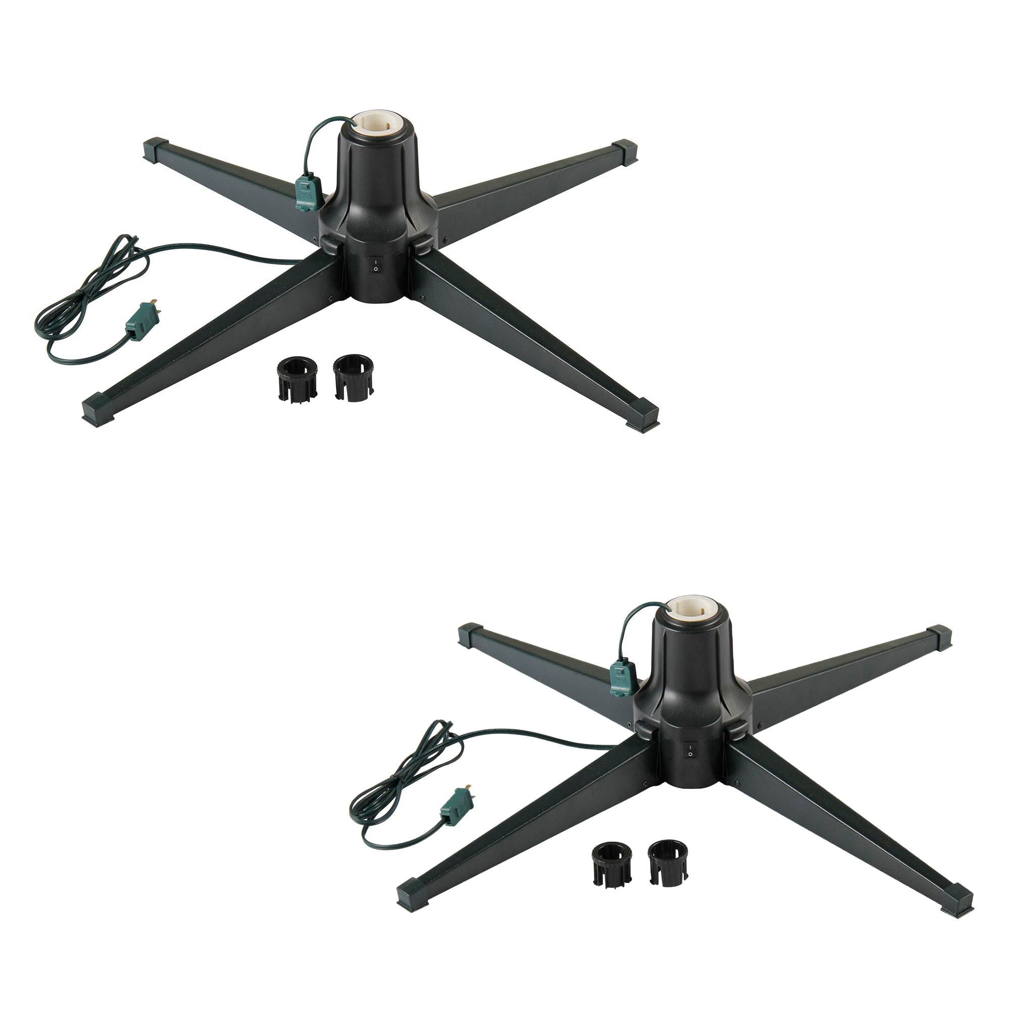 Home Heritage Metal Rotating & Powered Christmas Tree Stand w/ Adaptors (2 Pack) - VMInnovations