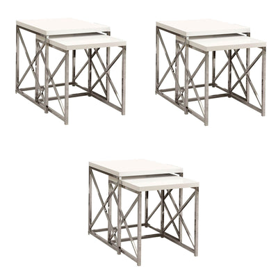 Monarch Specialties Contemporary 2 Piece Nesting End Tables, White (3 Pack)