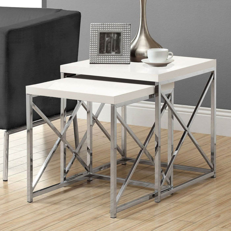 Monarch Specialties Contemporary 2 Piece Nesting End Tables, White (2 Pack)