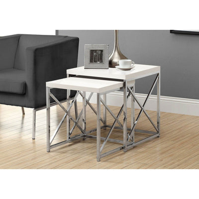 Monarch Specialties Contemporary 2 Piece Nesting End Tables, White (2 Pack)