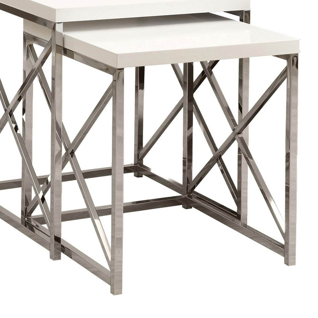 Monarch Specialties Contemporary 2 Piece Nesting End Tables, White (2 Pack)