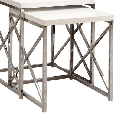 Monarch Specialties Contemporary 2 Piece Nesting End Tables, White (2 Pack)