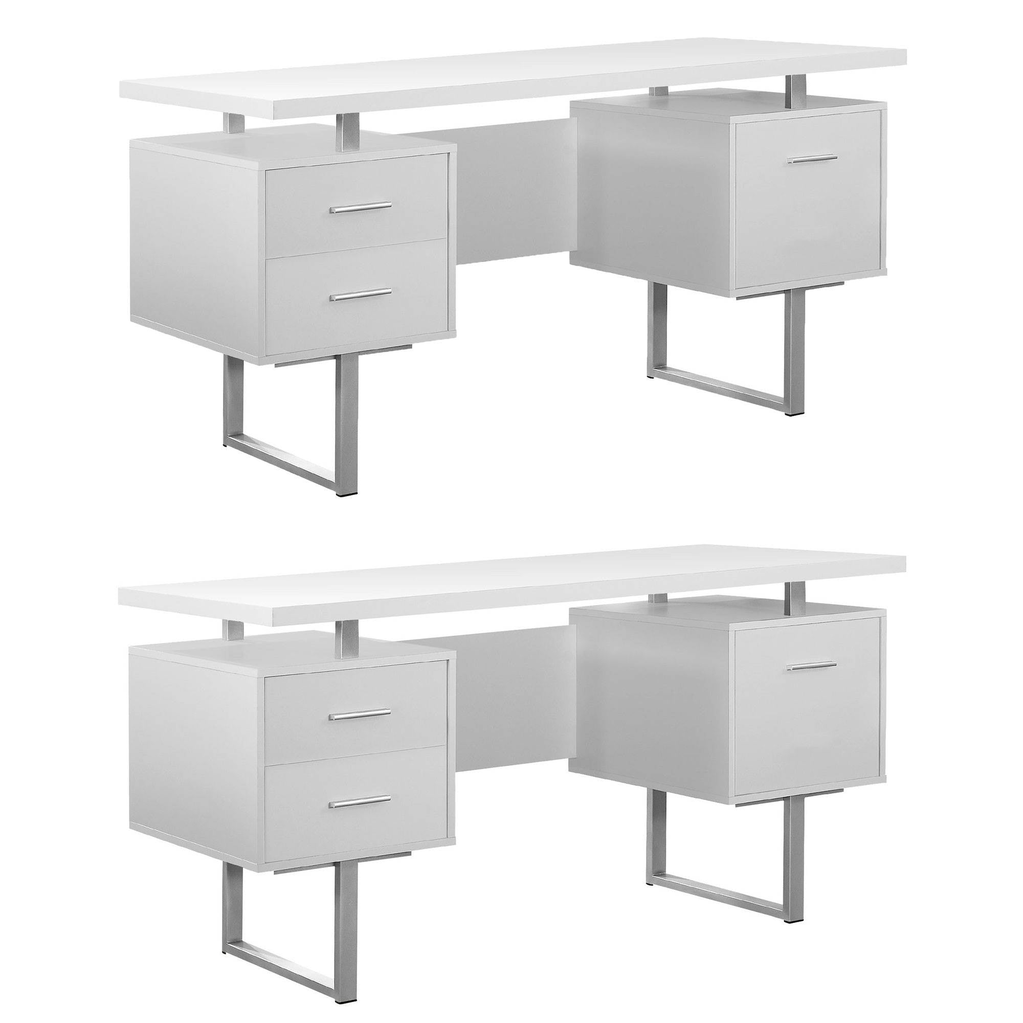 Monarch 60" Contemporary Modern Home Office Study Computer Desk, White (2 Pack)