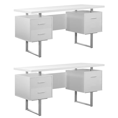 Monarch 60" Contemporary Modern Home Office Study Computer Desk, White (2 Pack)