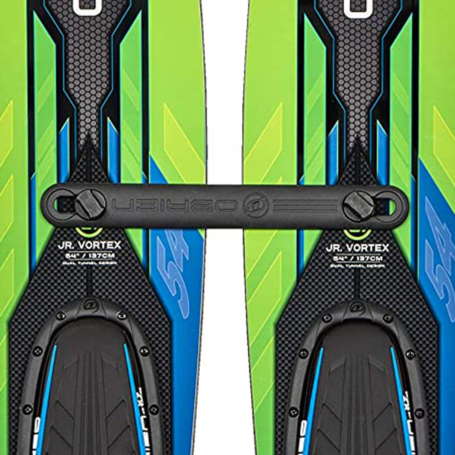 O'Brien 54 In Jr. Vortex Combo Water Skis for Shoe Size Kids 2 to Mens 7, Green - VMInnovations