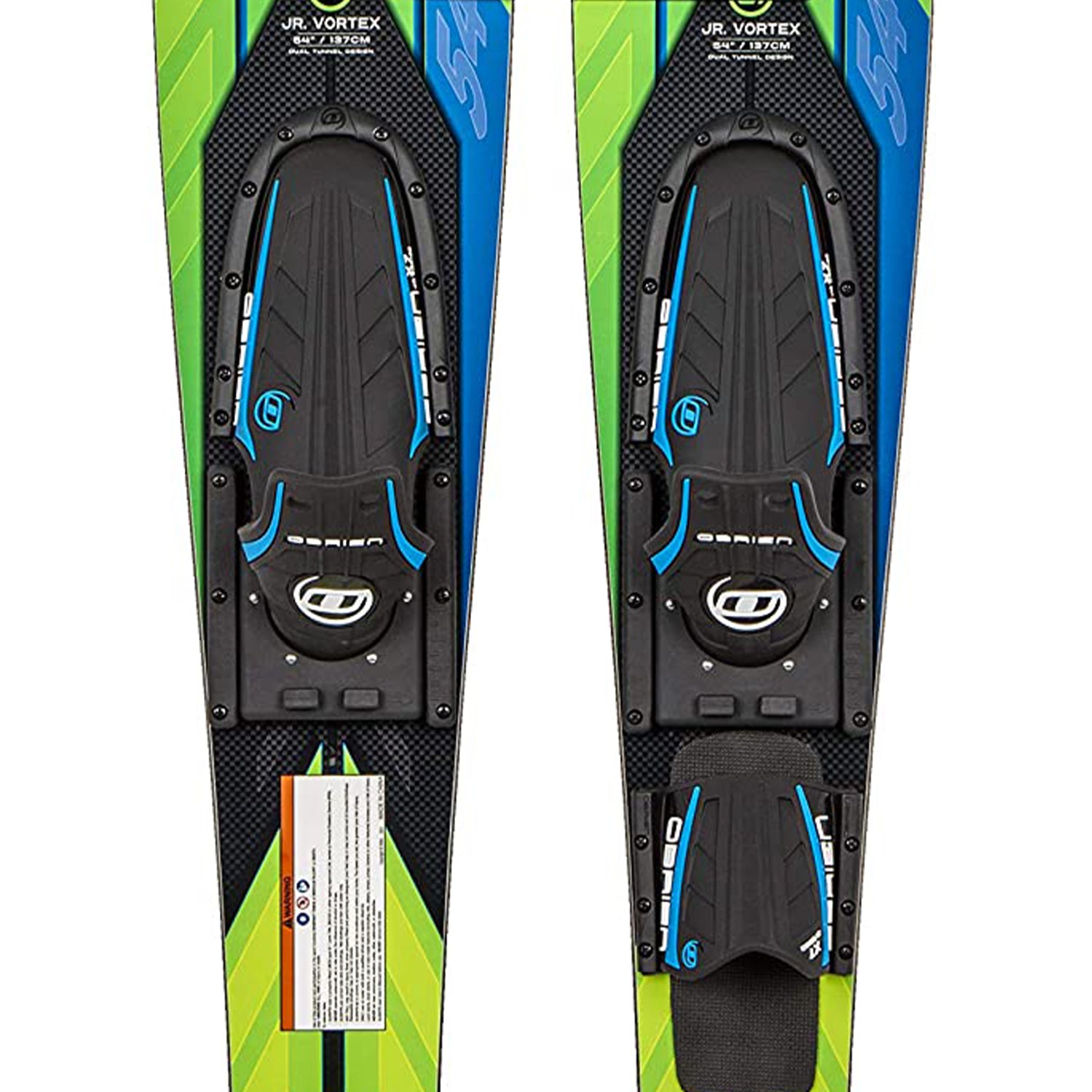 O'Brien 54 In Jr. Vortex Combo Water Skis for Shoe Size Kids 2 to Mens 7, Green - VMInnovations