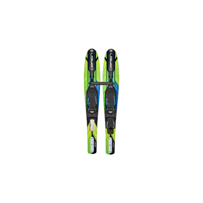 O'Brien 54 In Jr. Vortex Combo Water Skis for Shoe Size Kids 2 to Mens 7, Green - VMInnovations