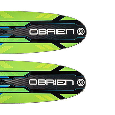 O'Brien 54 In Jr. Vortex Combo Water Skis for Shoe Size Kids 2 to Mens 7, Green - VMInnovations