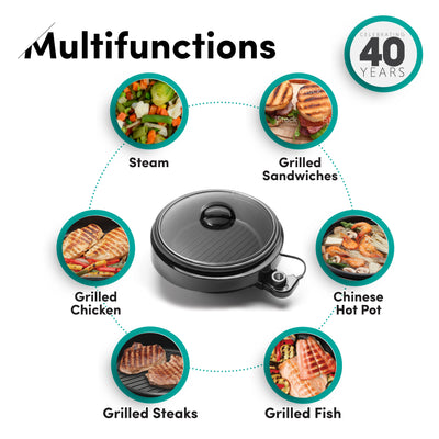 Aroma ASP 137B Grill Steamer Slow Cooker Nonstick 3 in 1 Grillet (Open Box)