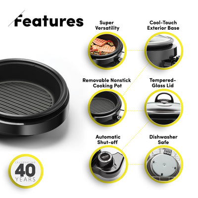 Aroma ASP 137B Grill Steamer Slow Cooker Nonstick 3 in 1 Grillet (Open Box)