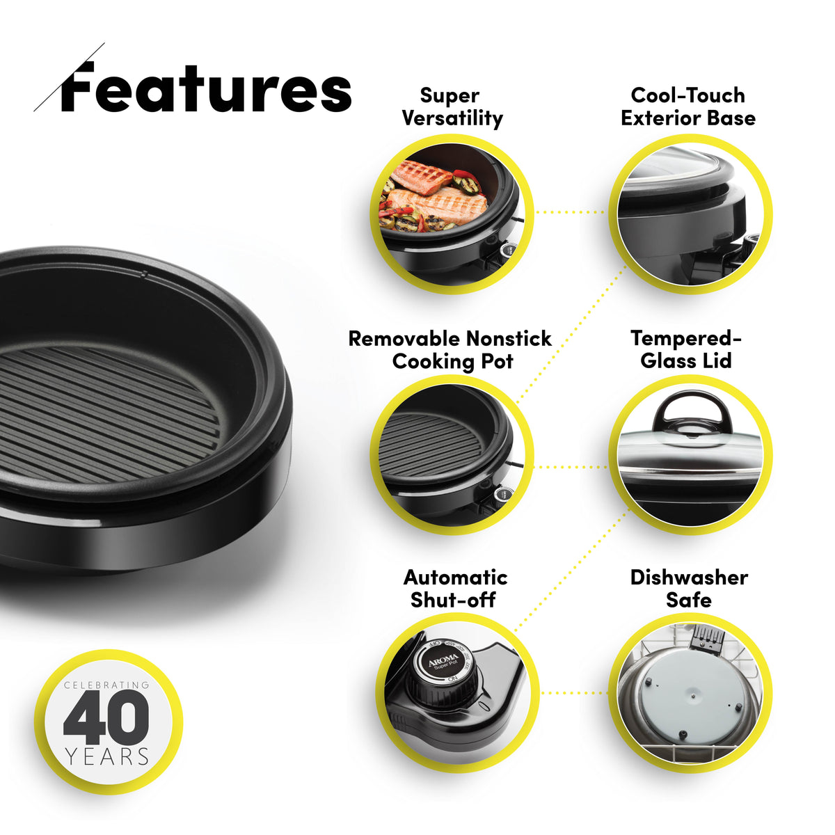 Aroma ASP 137B Grill Steamer Slow Cooker Nonstick 3 in 1 Grillet (Open Box)