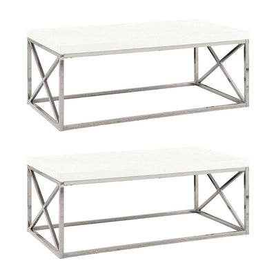 Monarch Glossy White Chrome Metal Contemporary Living Room Coffee Table (2 Pack)