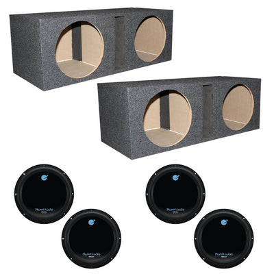 Planet Audio 12" 1800W Subwoofers (4 Pack) & Dual 12" Vented Sub Boxes (2 Pack)