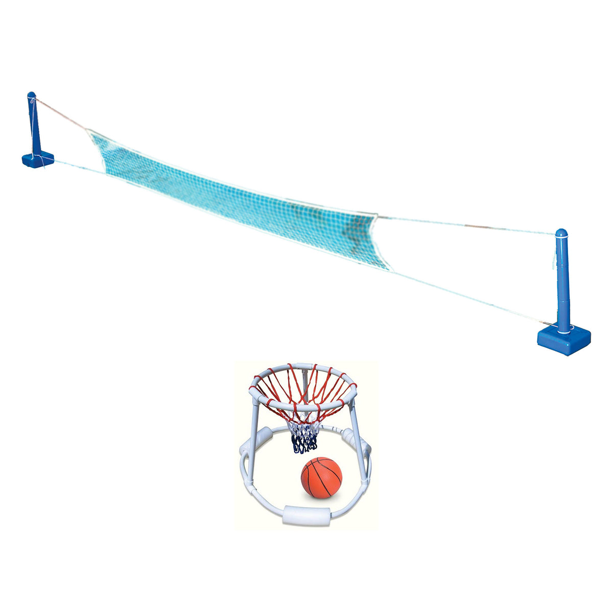 Swimline Cross In Ground Swimming Pool Volleyball Net & Basketball Hoop w/Balls