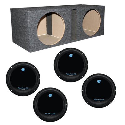 Planet Audio 12" 1800W Car Audio Subwoofers (4 Pack) & Dual 12" Vented Sub Box