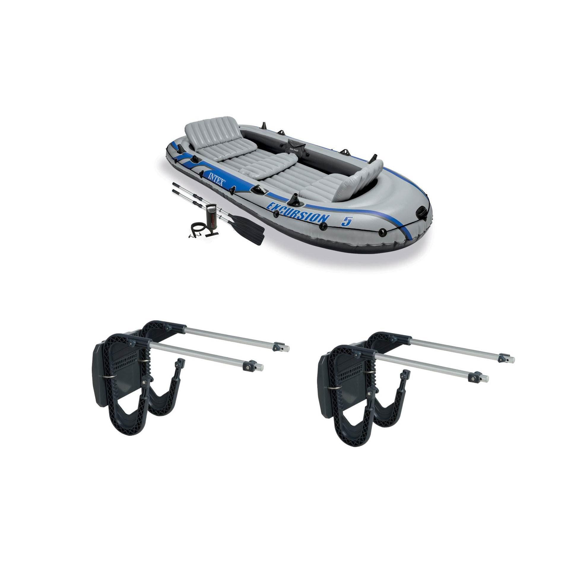 Intex Support Mount Kit (2 Pack) & Inflatable Rafting Fishing Boat Set w/ 2 Oars