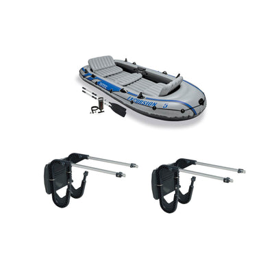 Intex Support Mount Kit (2 Pack) & Inflatable Rafting Fishing Boat Set w/ 2 Oars