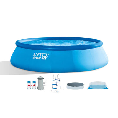 Intex Inflatable Easy Set Above Ground Round Swimming Pool Set with 15' Cover