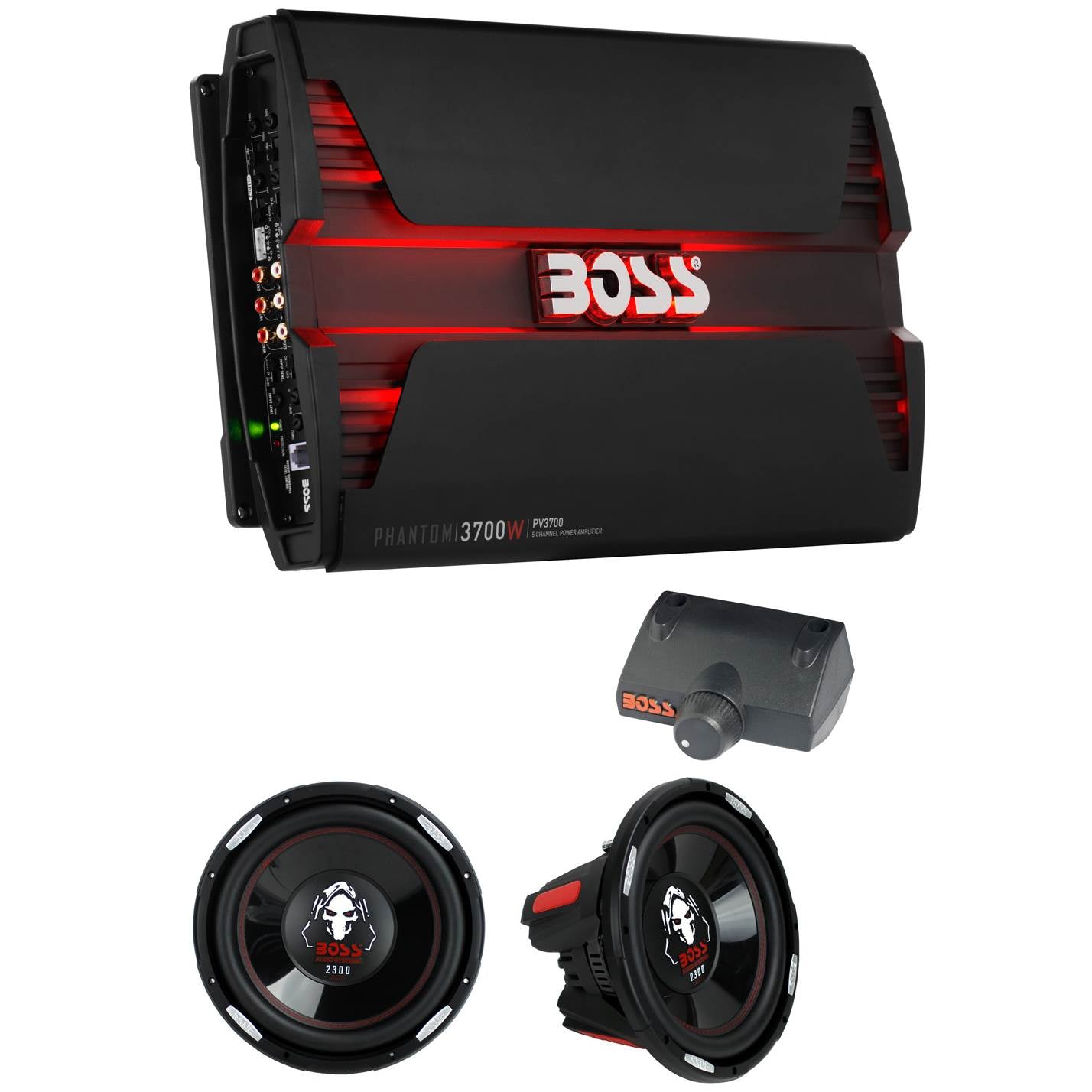Boss 3700W 5 Channel Car Audio Amplifier & 12 Inch 2300 Watt Subwoofers (2 Pack)