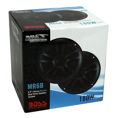 BOSS Audio MR6B 6.5" 180W Dual Cone Marine Full Range Speakers, Black (12 Pack)