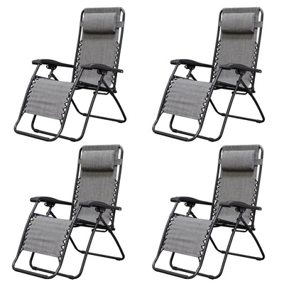 Caravan Canopy Infinity Zero Gravity Steel Frame Patio Deck Chair, Grey (4 Pack)