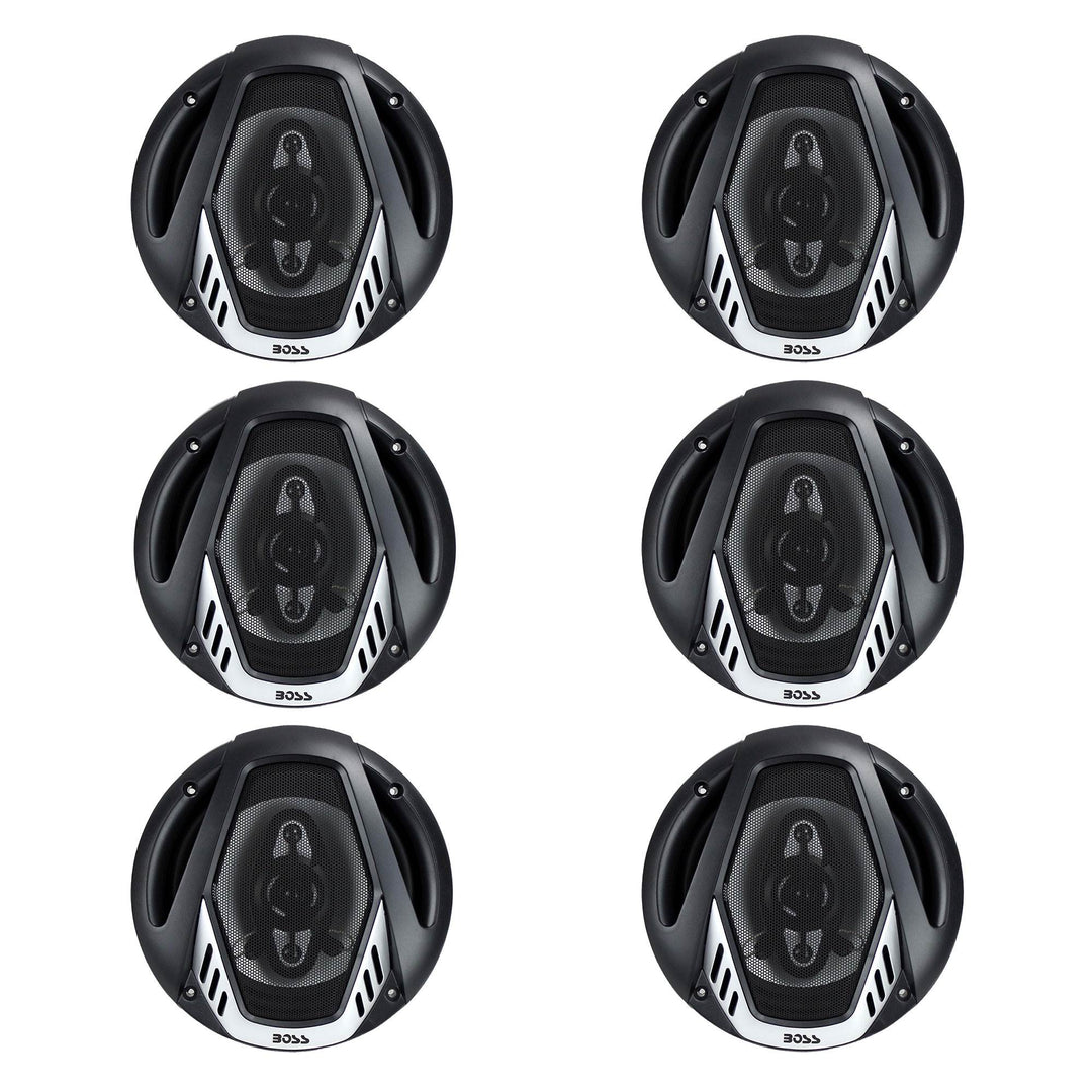 BOSS NX654 6.5" 400W 4-Way Car Audio Coaxial Speakers Stereo, Black (6 Speakers)