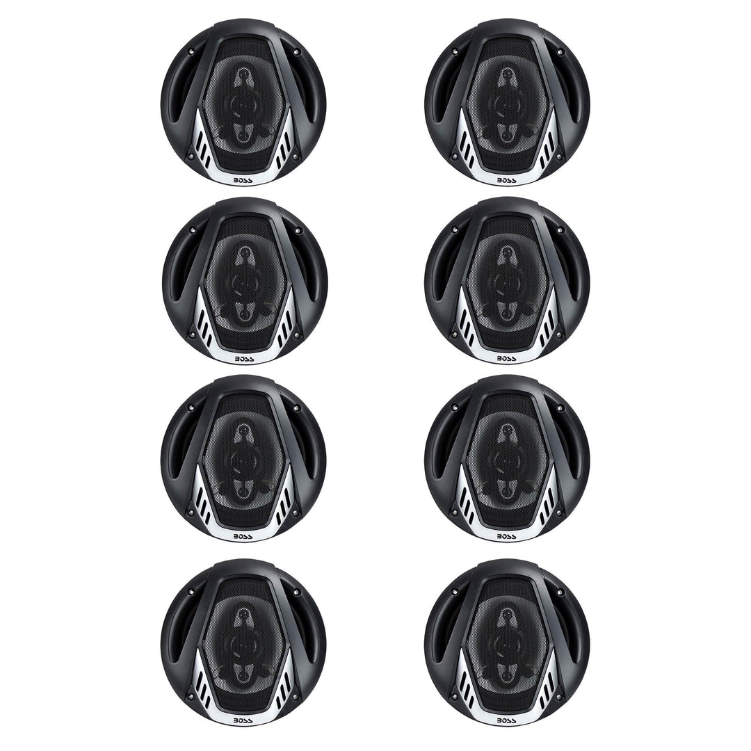 BOSS NX654 6.5" 400W 4-Way Car Audio Coaxial Speakers Stereo, Black (8 Speakers)