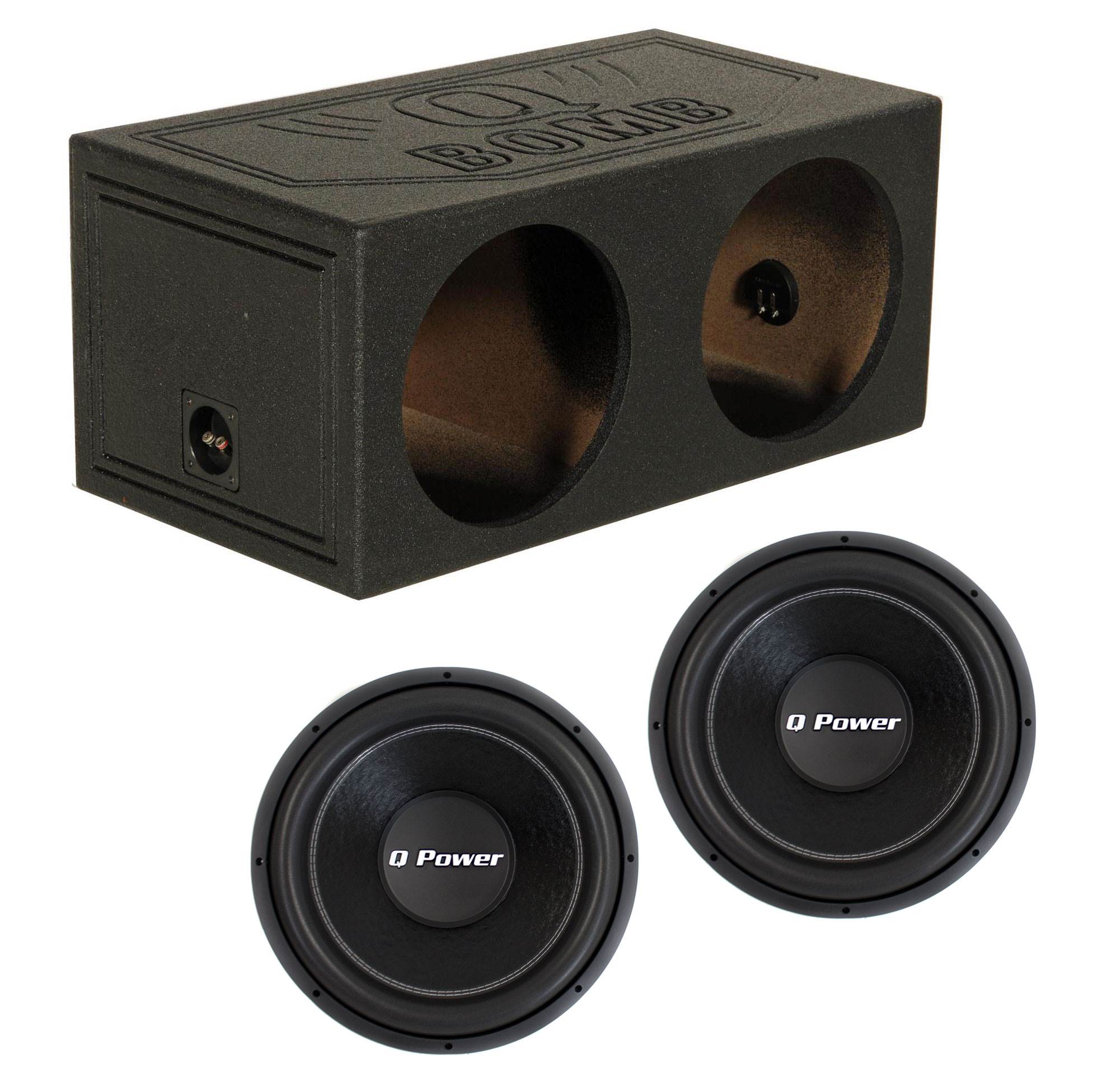 Q-Power QBomb 15" Dual Sealed Sub Box Enclosure & (2) 15" 2200W DVC Subwoofers