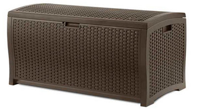 Suncast 73 Gallon Wicker Resin Outdoor Patio Storage Deck Box, Mocha (2 Pack) - VMInnovations