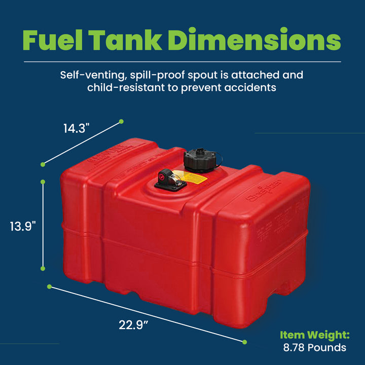 Scepter Portable 12 Gallon Fuel Tank, Rectangular Tall Profile Marine Fuel Can