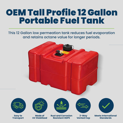 Scepter Eco Friendly OEM Tall Profile 12 Gallon Portable Marine Fuel Tank, Red