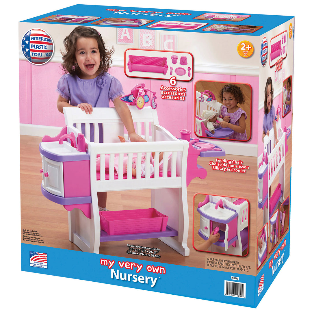 American Plastic Toys Kids My Very Own Nursery Baby Doll Playset with Crib, Pink