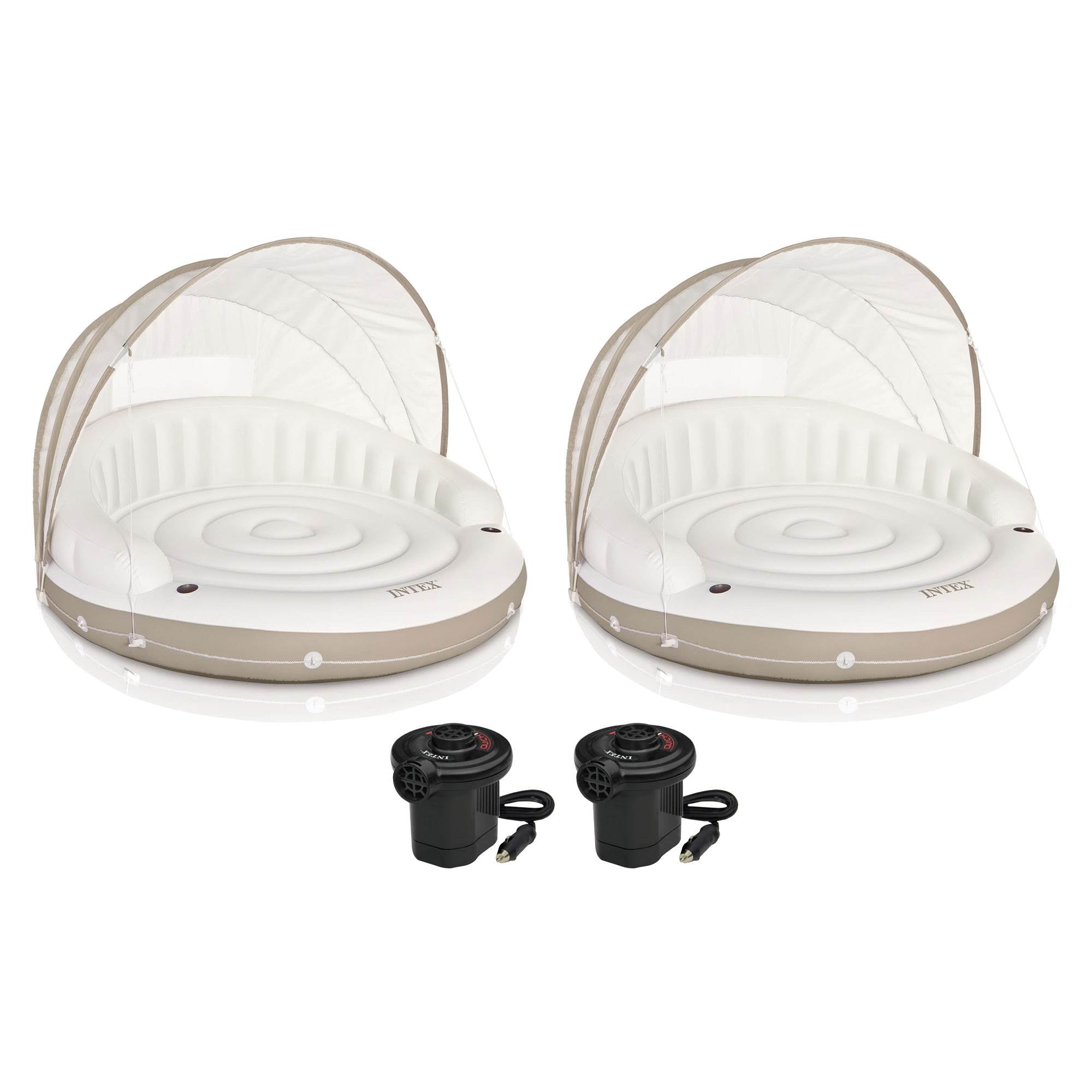 Intex Inflatable Pool Canopy Island Lounge Raft (2 Pack) & Air Pump (2 Pack)