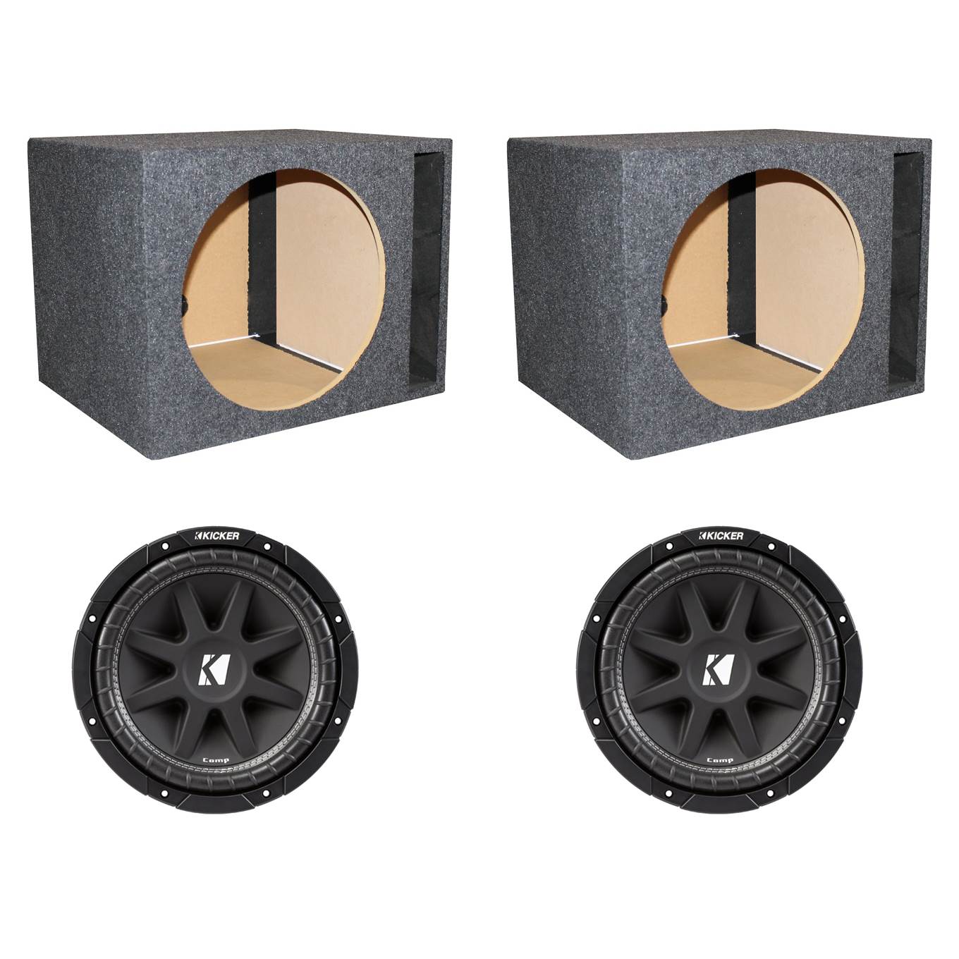 Kicker 15" 600W Car Audio Power Subwoofer (2 Pack) & 15" Vented Sub Box (2 Pack)