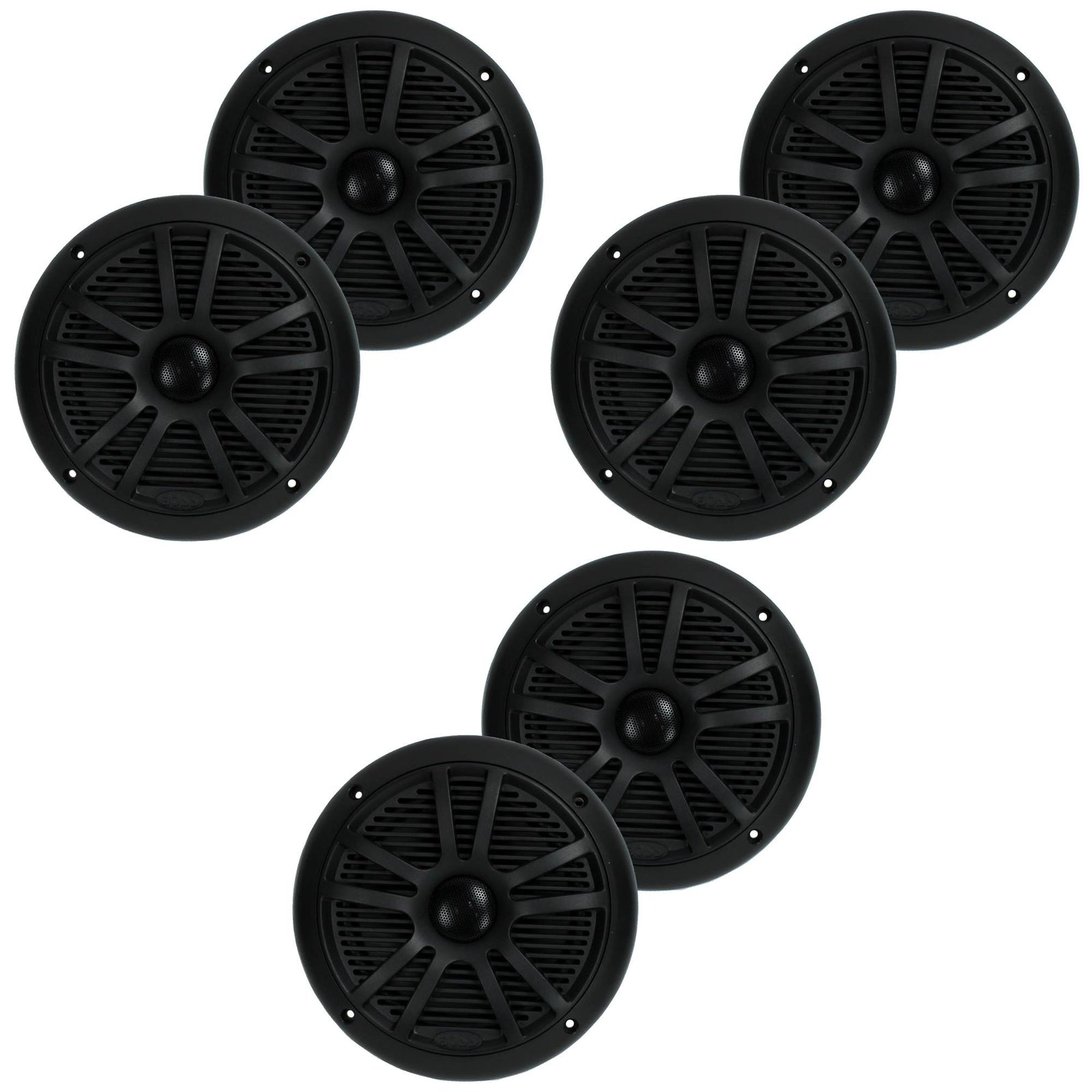 BOSS Audio MR6B 6.5 Inch 180W Dual Cone Black Marine Audio Speakers (6 Pack) - VMInnovations