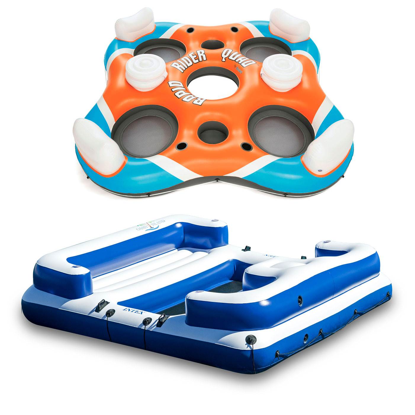 Intex Oasis Island 5-Person Lounge Raft & Bestway Rapid Rider 4-Person Island - VMInnovations