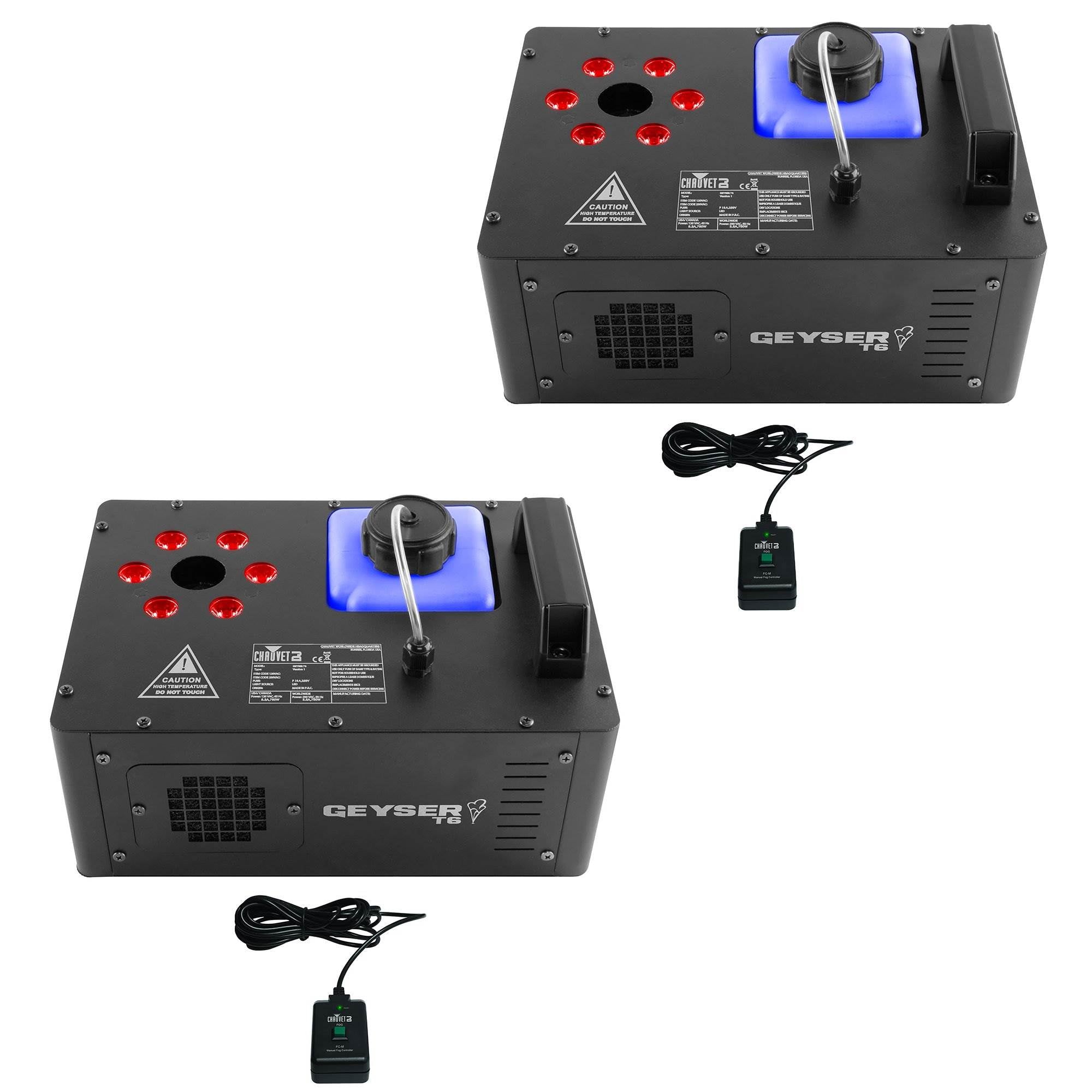 Chauvet DJ Geyser T6 Smoke Pyrotechnic Fog Machine & LED Light & Remote (2 Pack)