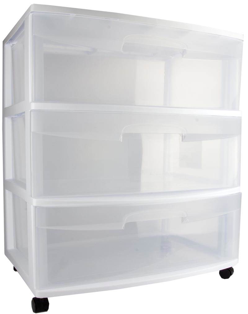 Sterilite At Home 3 Drawer Wide Storage Cart Container with Casters (3 Pack)